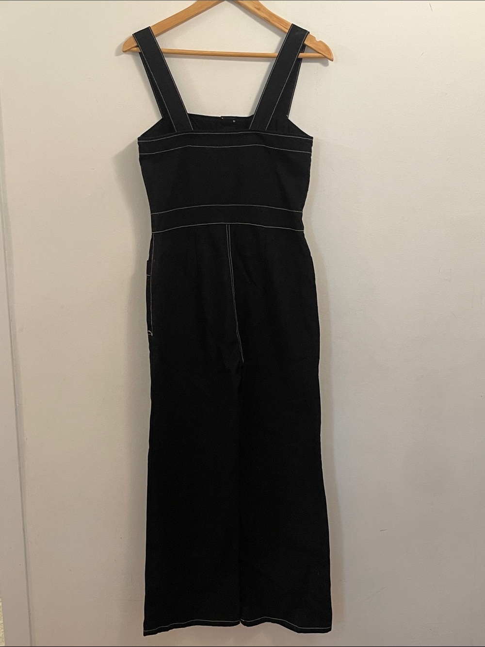Reformation Black Contrast-Stitch Button-Front Denim Overalls - Picture 5 of 5